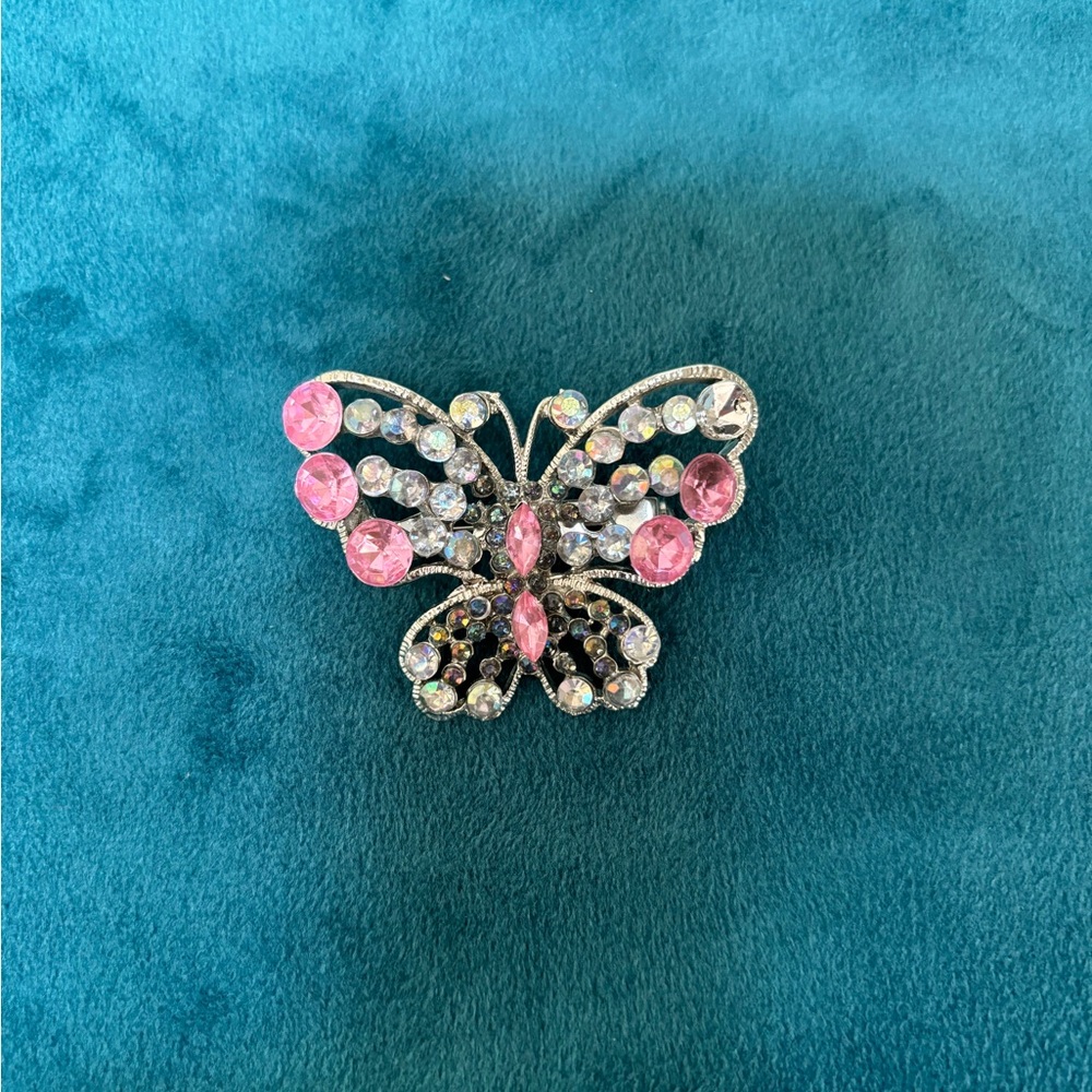 Vintage SNK signed Pink &White Rhinestone Pin| Brooch